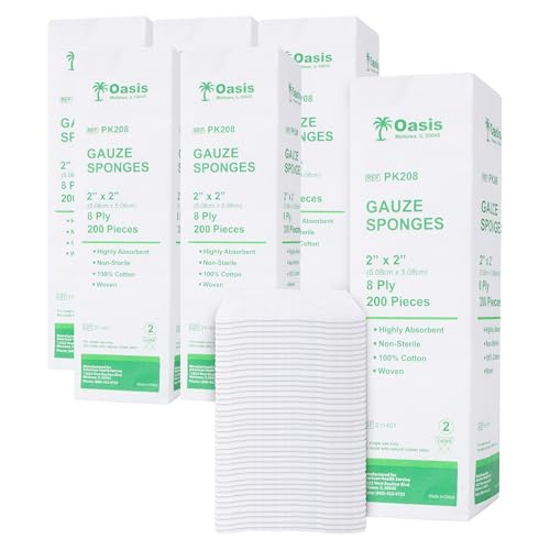 Oasis Gauze Sponges, 100% Cotton, Woven Non-Sterile Gauze, 1200 Pc (6 Packs of 200) (2"x2", 8-Ply) miniatura 1