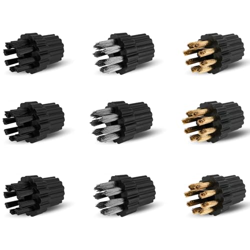 Image of 9PCS M8 Steam Cleaner Brush Head Steamer Replacement Attachments for Hard Surface, Brush Head Bulk Steam Cleaner Accessories Mop Parts Cleaning Brush Head, M8 Threaded Screw-on Brush