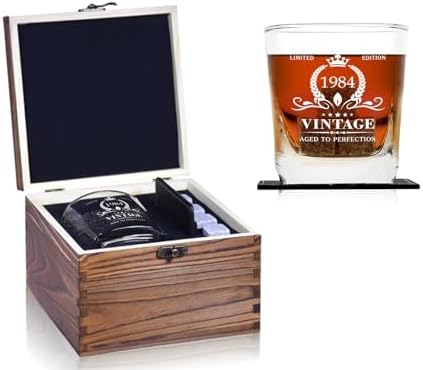 Amazon.com | 41st Birthday Gifts for Men, Vintage 1984 Whiskey Glass and Stones Wood Box Gift ...