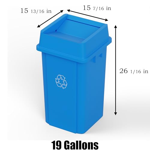 Image of 19 Gallon Blue Square Commercial Trash Garbage Can with Lid | Outdoor Office Restaurant School Kitchen