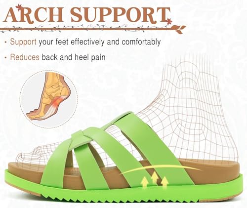 Image of KuaiLu Gladiator Sandals for Women with Comfortable Arch Support Summer Beach Walking Fisherman Slides Boho Outfits Flats Slip on Cushion Shoes Indoor Outdoor