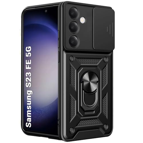 Image of TheGiftKart Tough Armor Bumper Back Cover Case for Samsung Galaxy S23 FE 5G | Sliding Camera Cover, Kickstand & Ring Holder | 360 Protection Back Cover for Samsung Galaxy S23 FE 5G (PC & TPU, Black)