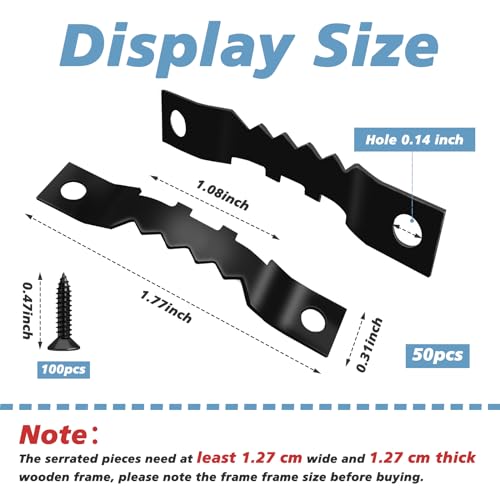 Image of Sawtooth Picture Hangers Heavy Duty, 50 Pack Sawtooth Picture Frame Hardware with Screw, Picture Hanging Solutions for Hanging Paintings, Photos, Artwork, Clock (Black)