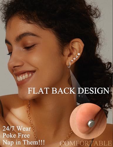LOLIAS 21Pairs Surgical Steel Flat Back Earrings Hypoallergenic 20G Screw Back Nap Stack Cartilage Earring Stacks2