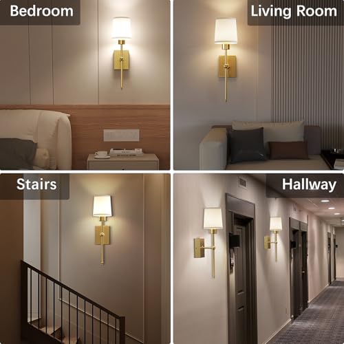 Image of Wireless Rechargeable sconces Wall Decor Set of 2, 5200mAh Battery Wall Sconce with Remote & Timer, Wall Lights Operated for Bedroom, Living Room, Hallway, Bathroom, Gold