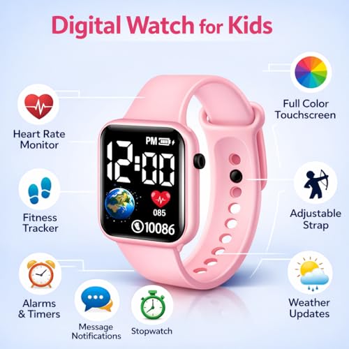 Image of ALNA-TURA Combo Gift For Kids Girls | Pink LED Digital Watch, Cute Pink Sunglasses & Beaded Bracelet | Stylish Fashion Accessories Kit for Baby Childrens | Best Birthday Return Gift Toy Set For Age 3 to 12 Years
