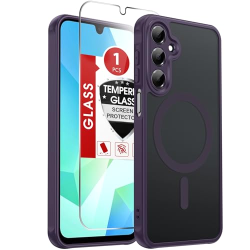 LeYi for Galaxy A16-5G Phone Case: Compatible for Samsung Galaxy A16 5G Case with Screen Protector, Wireless Charging Matte Translucent Soft-Touch & Full Body Shockproof Funda para A 16, Purple