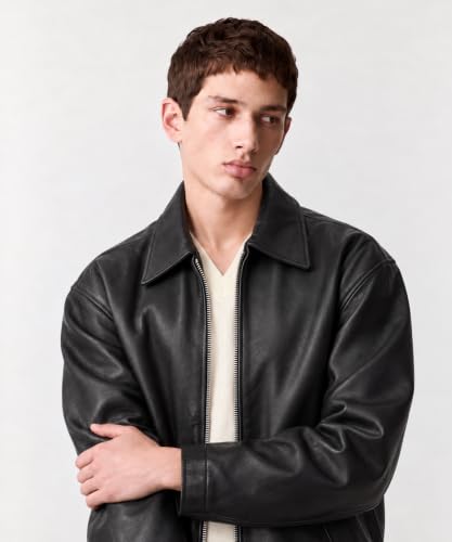 EXOTIX Black Boxy Crop Leather Jacket for Men - Image 4