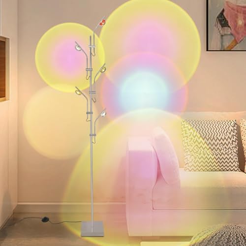 Proyector RGB de pie con 5 cabezas LED ajustables y filtros de colores para el dormitorio