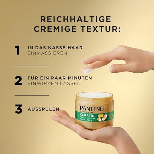 Pantene Pro-V Glatt & Seidig Keratin Protect Haarmaske 500ml für Krauses, Trockenes Haar, Bis zu 72 Stunden Glattes, Glänzendes Haar in Nur 1 Anwendung, Mit Pro-V Formel und Active Nutri-Plex