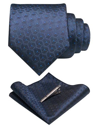Image of RBOCOTT Mens Woven Tie and Pocket Square with Tie Bar Sets Solid Necktie