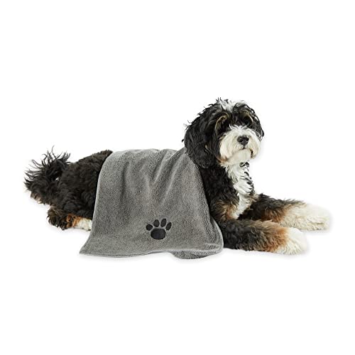 Image of Bone Dry Pet Grooming, Embroidered Microfiber Towel Drying Collection, 15x30, Gray
