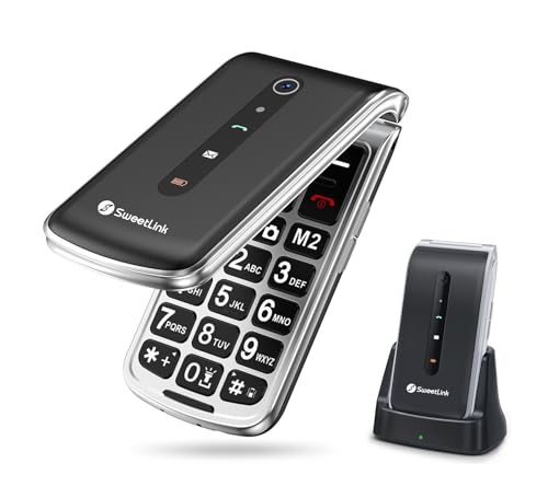SweetLink F1PLUS GSM Téléphone Portable Senior Clapet Débloqué avec Grandes Touches, Fonction d'appel d'urgence SOS, Batterie 1000mAh, Lampe de Poche,...