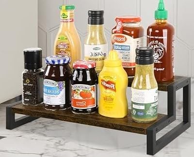 Craft Expertise 2-Step Wooden and Iron Spice Rack Organizer β Multipurpose Cabinet and Pantry Storage Solution, Space-Saving Countertop Spice Holder for Kitchen and Herbs 3