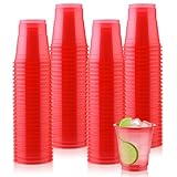 YBSAHLYY 100 Pack 2 oz Clear Disposable Plastic Shot glasses, Mini Disposable Shot Cups for Mother's Day, Birthdays, Weddings, BBQs, Picnics & Daily Use(Red)