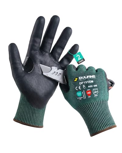 Image of DULFINE A3 /A4 /A9 Cut Resistant 2 /3 /6 /12 Pairs Work Gloves for Men & Women | Touchscreen, Foam Nitrile Coated, Ideal for Glass Cutting, Wood Carving