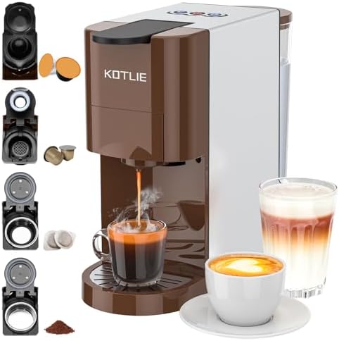 KOTLIE Cafetera 4 en 1 para NES/DG/café en polvo/ESE (44 mm), Máq...