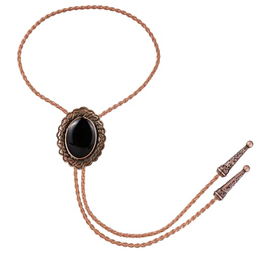 Image of Jeilwiy Bolo Tie for Men Real Stone Westwern Cowboy Ties Silver Bolos Women Leather Necktie Gift for Birthday Christmas