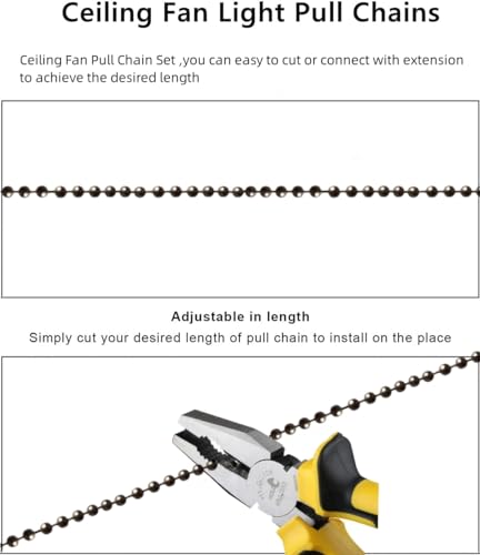 Image of Pull chain, Ceiling Fan Pull Chain Extender,3.3mm Diameter Beaded Ceiling Fan Pull Chain Decorative Light Bulb and Fan 12 Inches Fan Pull Chain Set Black, 4Pcs