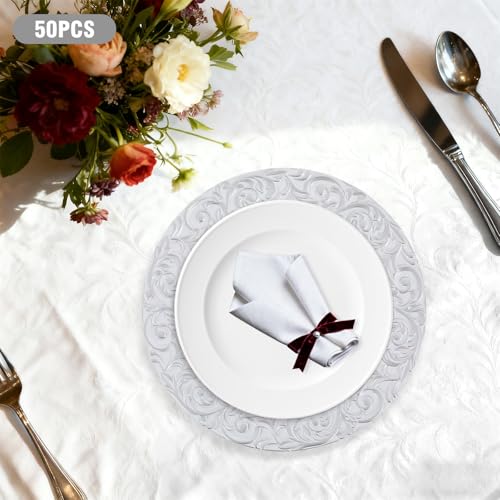 Pack 50 platos cargadores blancos desechables de plástico miniatura 4