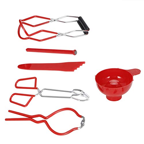 6PCS Canning Kit Non Slip Food Tongs Jar Lifter Jar Wrench Lid Lifter Funnel Measurer Lid Lifter,Pressure Canners,Food Storage,Jam Making (Red)