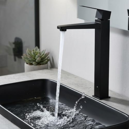 Image of Carnival SS-304 12 inch Inch Matte Black Pillar Cock Tap for Wash Basin | Square Tall Cold Water Basin Tap | SS304 Stainless Steel | Table Mount /Deck Mount Installation | Black Matte Finish