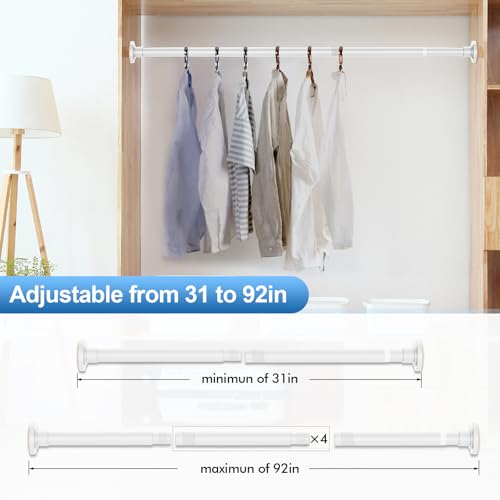 Image of CorkLatta White Shower Curtain Rod 31 to 92 Inch,1 Inch Diameter Adjustable Spring Tension Stainless Steel Telescoping Rod,Easy Install,No Rust