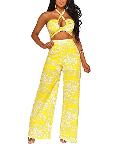 IyMoo Jumpsuits for Women Sexy Clubwear - Sexy Jumpsuits for Women Elegant - Clubwear Rompers Lace Ruffles Mesh High Waisted One Piece Club Outfits Yellow