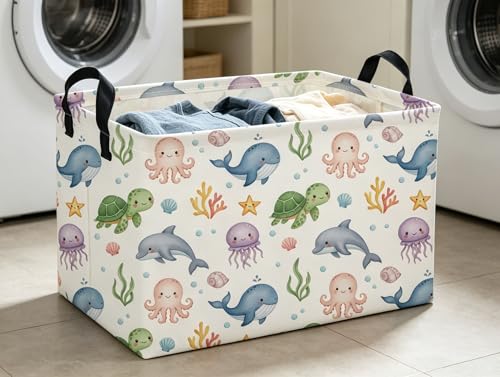 Image of Rectangle Kids Baskets Ocean Basket Cute Storage Bin Fish Box for Room Decor Gift Basket(Cute ocean)