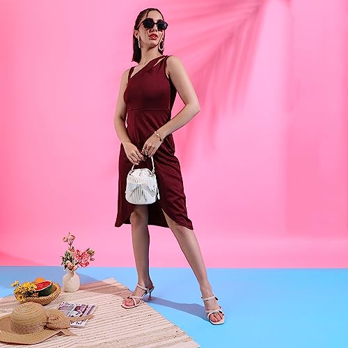Image of PINACOLADA Women's Solid Dress for Casual Wear | Regular Sleeve | Quality Stretchable Fabric | Dress Crafted with Enhanced Stretch and Comfort Fit for Everyday Wear