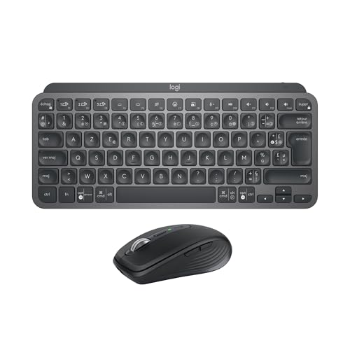 Logitech MX Keys Mini clavier + MX Anywhere 3S sans fil Saisie fluide touches rétroéclairées défilement rapide Bluetooth compatible avec plusieurs systèmes d'exploitation AZERTY