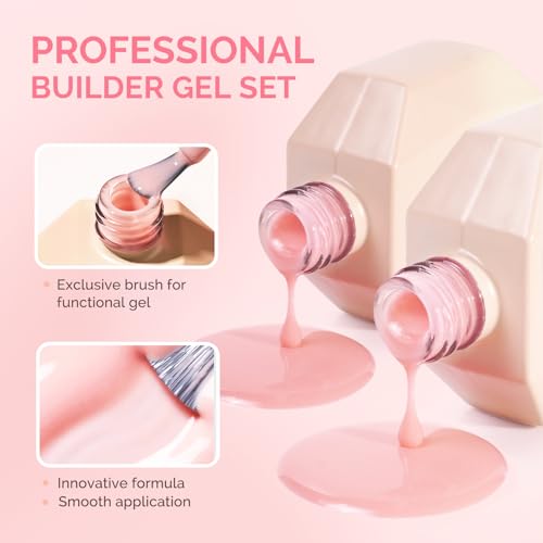 Image of MelodySusie 2PCS 15ML Blush Pink and Pink Builder Gel Set for Nails Thickening, Soak Off UV Extension Gel Rhinestone Glue in a Bottle for Nail Art Design Gift for Women DIY Manicure at Home 012+027