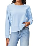 Stelle Ladies Cropped Sweatshirts Cotton Long Sleeve Shirts for Women Trendy Teacher Clothes Sweat Tops Baby Blue Medium