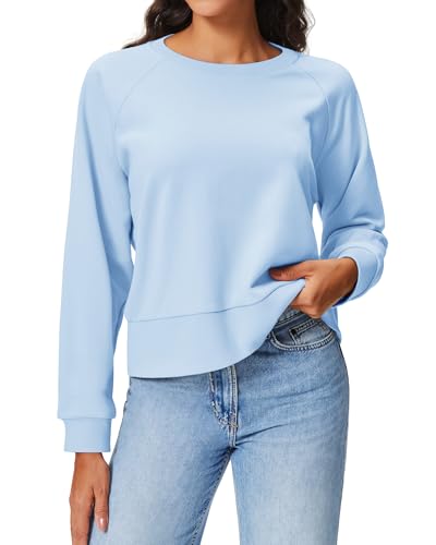 Stelle Ladies Cropped Sweatshirts Cotton Long Sleeve Shirts for Women Trendy Teacher Clothes Sweat Tops Baby Blue Medium