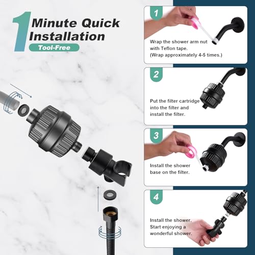 Cobbe Shower Filter for Hard Water Shower Head Filter - with Replaceable Filter Cartridges - High Output Shower Water Filter for Removing Chlorine and Harmful Substance, Matte Black - Thumbnail 4