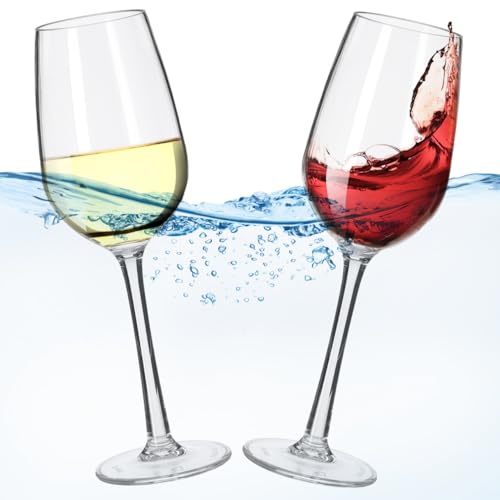 JECOMPRIS Floating Wine Glasses Set of 2 Unbreakable Poolside Wine Cups with Stem for Outdoor Pool Beach and Hot Tub Use