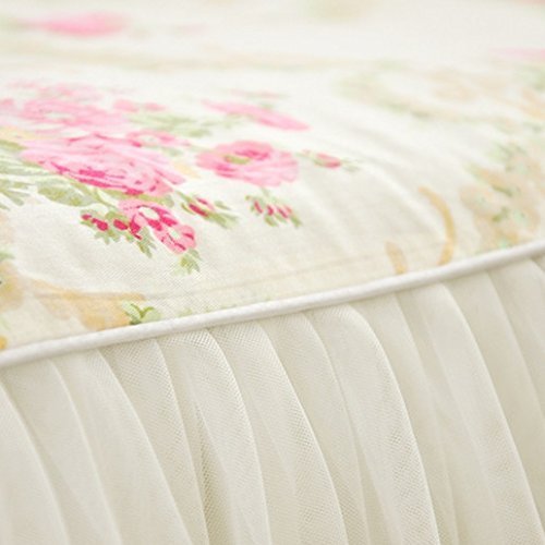 LELVA Dust Ruffled Bed Skirts King Size Wrap Around Lace Bed Ruffle with Platform 18 inch Deep Drop Cotton Floral Girls Bed Sheets White