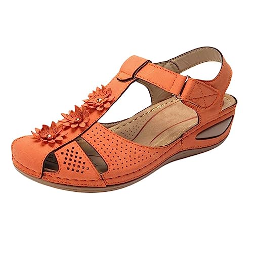 Womens Wedge Sandals Vintage Hollow Out Ankle Strap Closed Toe Sandals Bohemia Slip On Platform Sandal Outdoor Beach Shoes