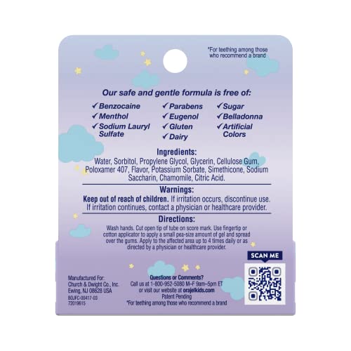 Orajel Baby Nighttime Cooling Gel For Teething, Drug-Free, 1 Pediatrician Recommended Brand For Teething, One .18Oz Tube #TOP1