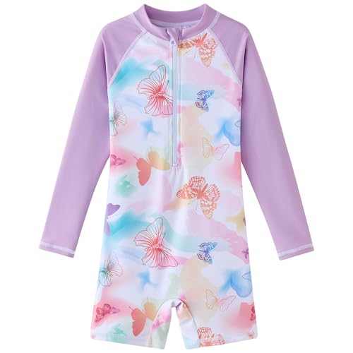 Image of UMELOK Girls Long Sleeve Rash Guard One Piece Swimsuits with UV Protection Sunsuit