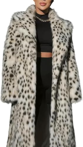 INVACHI Women's Faux Fur Coat Luxurious Shawl Collar Leopard Print