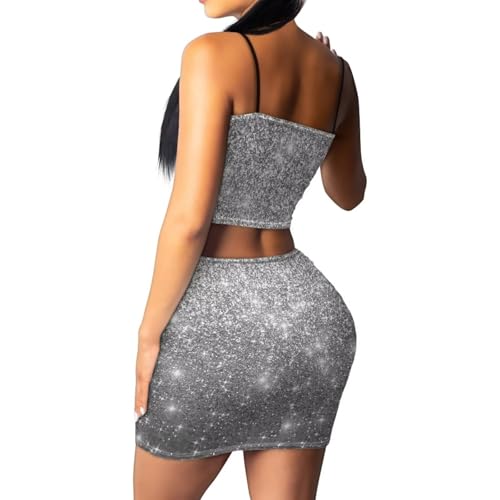 Image of Biyejit Women's 2 Piece Summer Outfits Spaghetti Strap Crop Tops and Bodycon Mini Skirt Dress Set Plus Size S-4XL