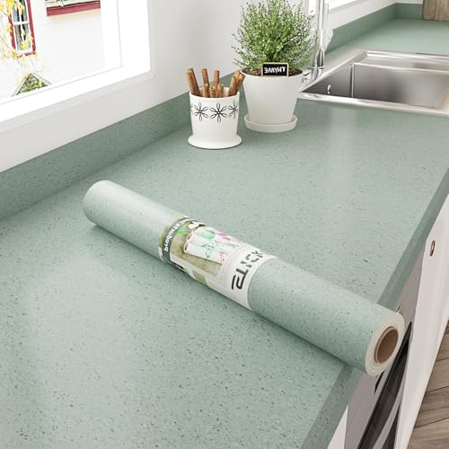 STICKEEP Green Marble Countertop Peel and Stick Thick Granite Contact Paper for Kitchen Countertops Waterproof Removable Matte Green Marble Contact Paper for Dining Tables Office Desk 17.7"x120"