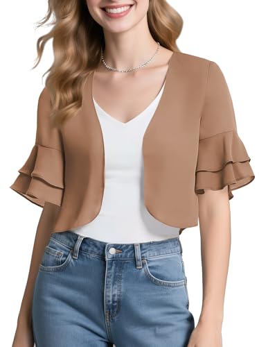 Image of Urban CoCo Women's Sheer Chiffon Bolero Shrug Ruffle Short Sleeve Open Front Cropped Cardigan for Dresses