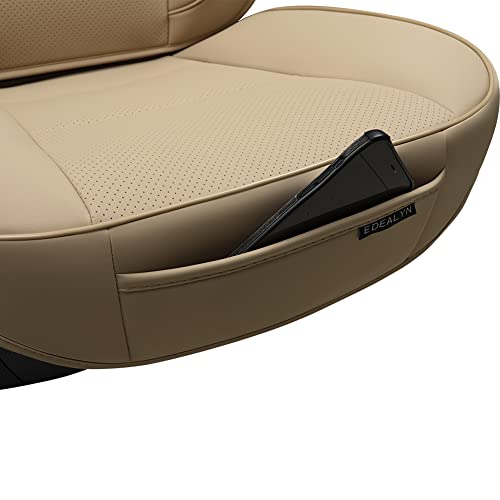 Image of 1Piece Bottom Seat Protector Car Seat Cover PU Leather Front Car Seat Protector Driver Seat Cover Wrapping Edge Seat Bottom Cover Waterproof for Four Seasons (53x52 cm) (beige-a)