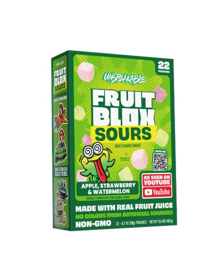 Fruit~Blox Sour Fruit Snacks, Apple Strawberry & Watermelon ~ 22 Count ~ (1 Pack)