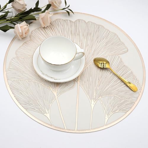 Image of Dakshya Industries PVC Waterproof Round Table Placemats & Table Runner Combo | 6 Round Mats (38 x 38 cm) + 1 Runner (91 x 33 cm) | Heat Resistant, Washable, Non Slip (Aurique)