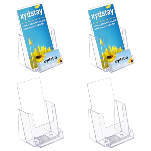 xydstay 4x9 Acrylic Brochure Holder with Business Card Holder, 4 Pack