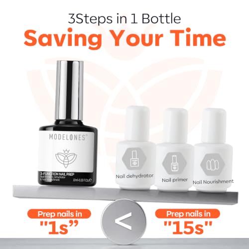 Image of modelones Gel Base Top Coat Set with 3-in-One Nail Dehydrator & Primer | Nourishing Acid Free Dehydrator Nail Prep Kit for Gel Nail Polish Acrylic Nails 3 Pcs