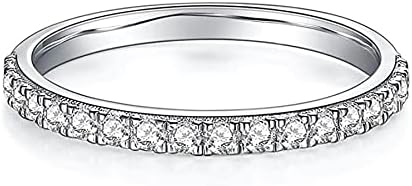 YODEWA Cubic Zirconia Wedding Band for Women Half Eternity 925 Sterling Silver 0.3ct 1.5 mm width Thin CZ Anniversary Bands Rings Size 6.5